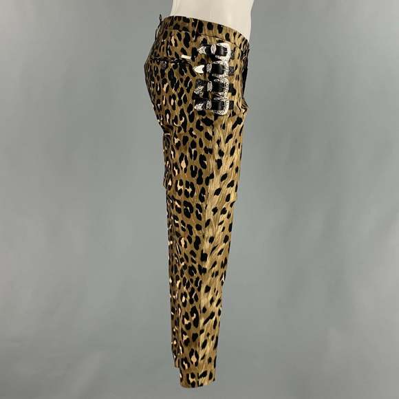 DSQUARED2 Brown Black Animal Print Cotton Elastane Dress Pants - Picture 3 of 7
